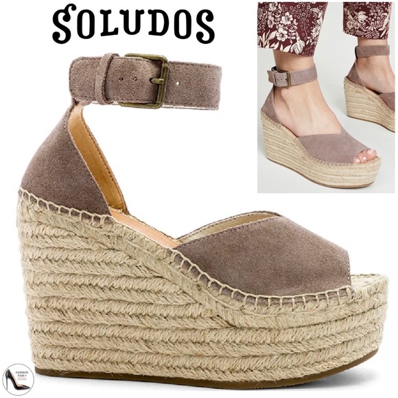 Soludos Positano Scale Ash Suede Womens Ankle Strap Espadrille Wedge Sandals 9 - Picture 1 of 14